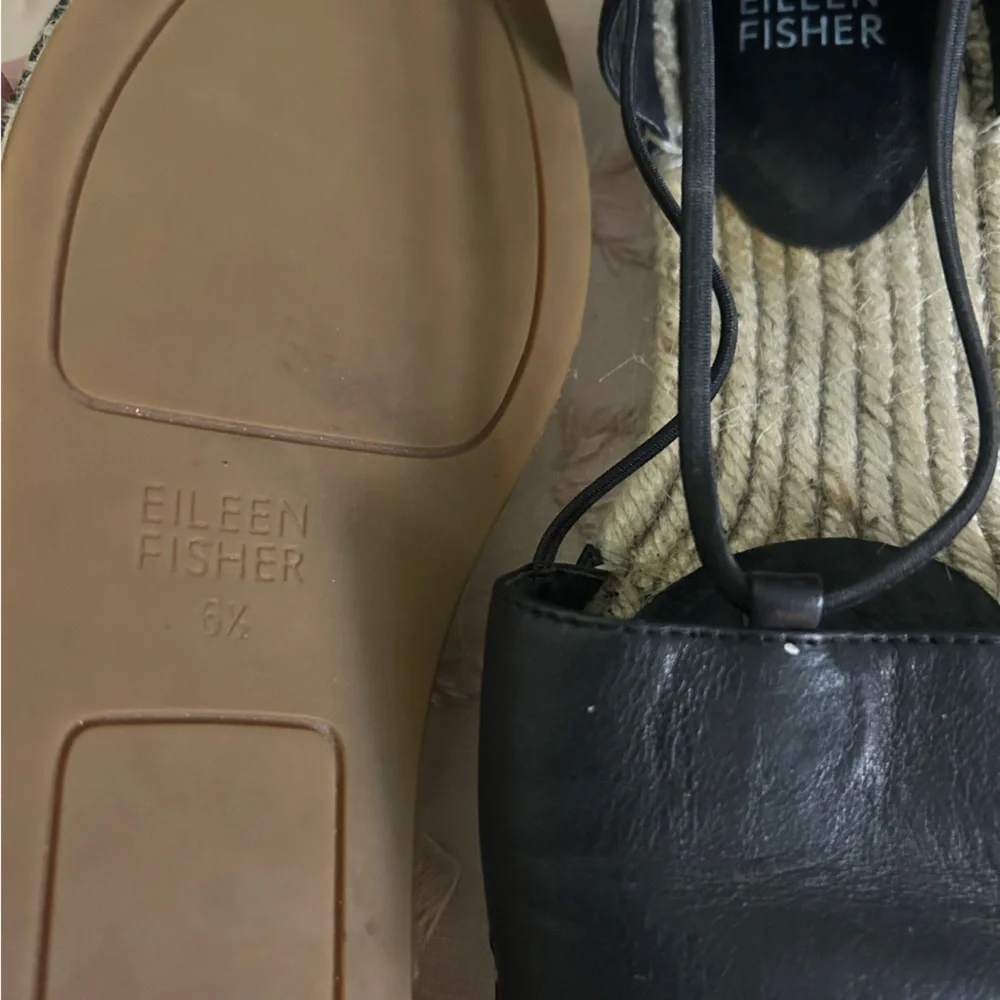 Eileen Fisher Lee Espadrille Flats with Leather Upper Tan Black size 6.5